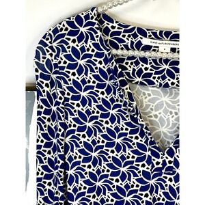 Diane von Furstenburg Reina Blue Floral Midi Dress SZ 4‎